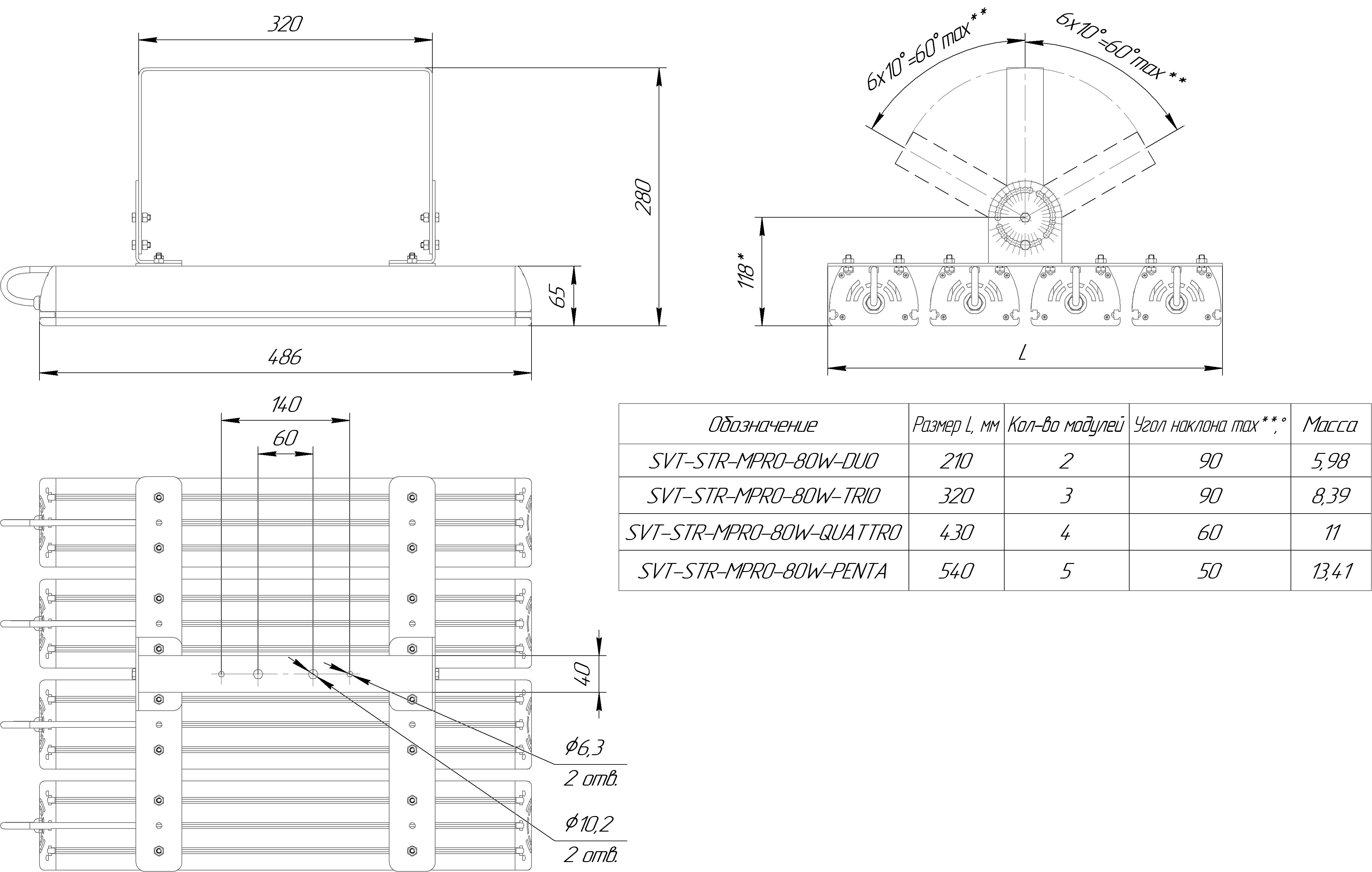 Светодиодный светильник 240 Вт. SVT-STR-MPRO-80W-TRIO
