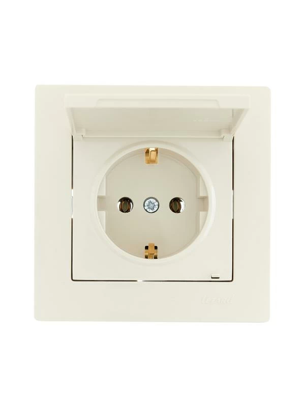 Розетка 1-м СП Vesna с заземл. с крышкой ПБТ механизм кремов. LEZARD 742-0388-123B