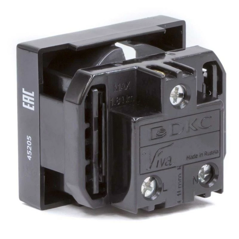 Розетка 1-м 2мод. Viva 16А IP20 2P+E с заземл. защ. шторки черн. DKC 45205