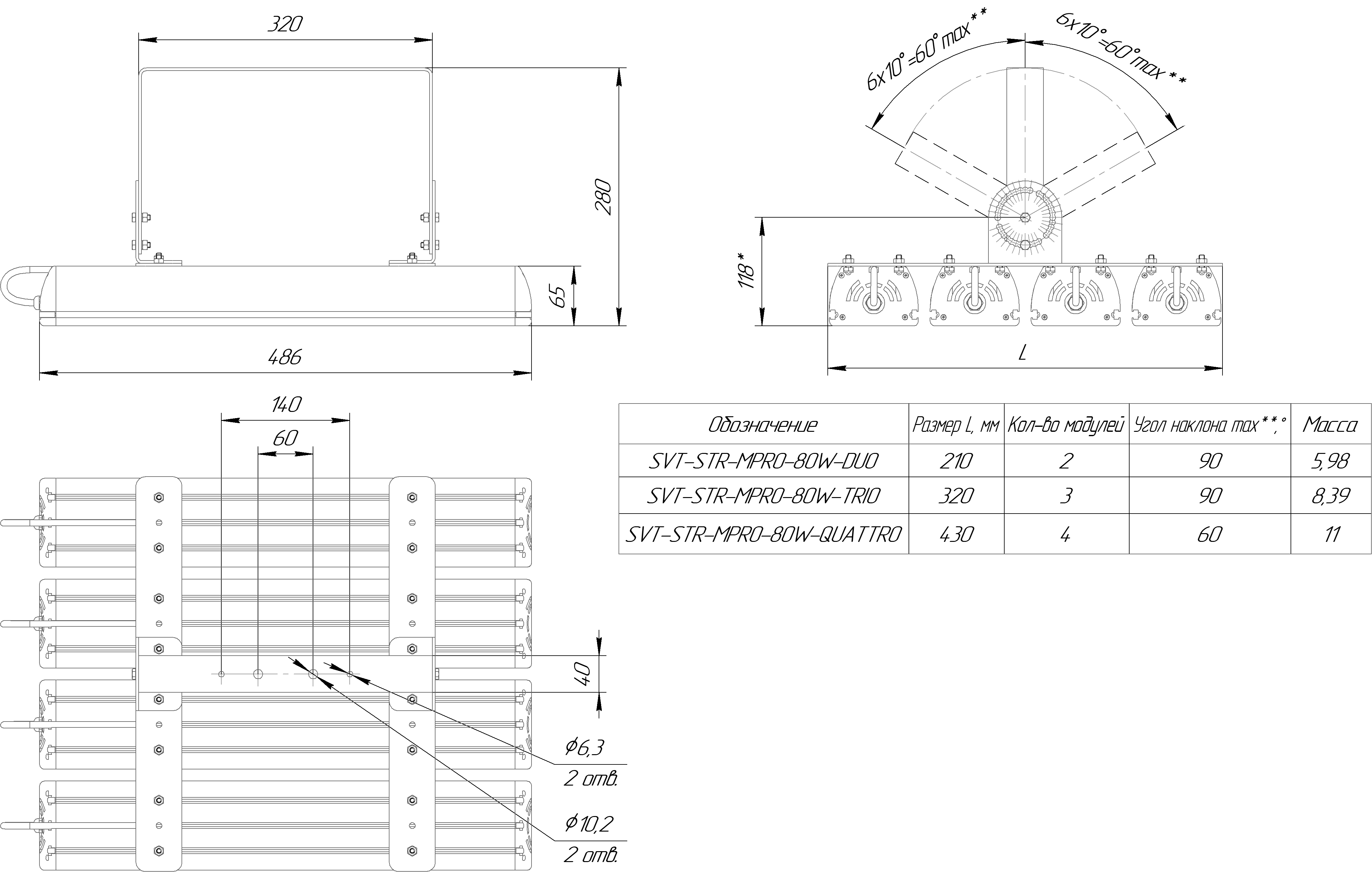 Светодиодный светильник 240 Вт. SVT-STR-MPRO-80W-TRIO